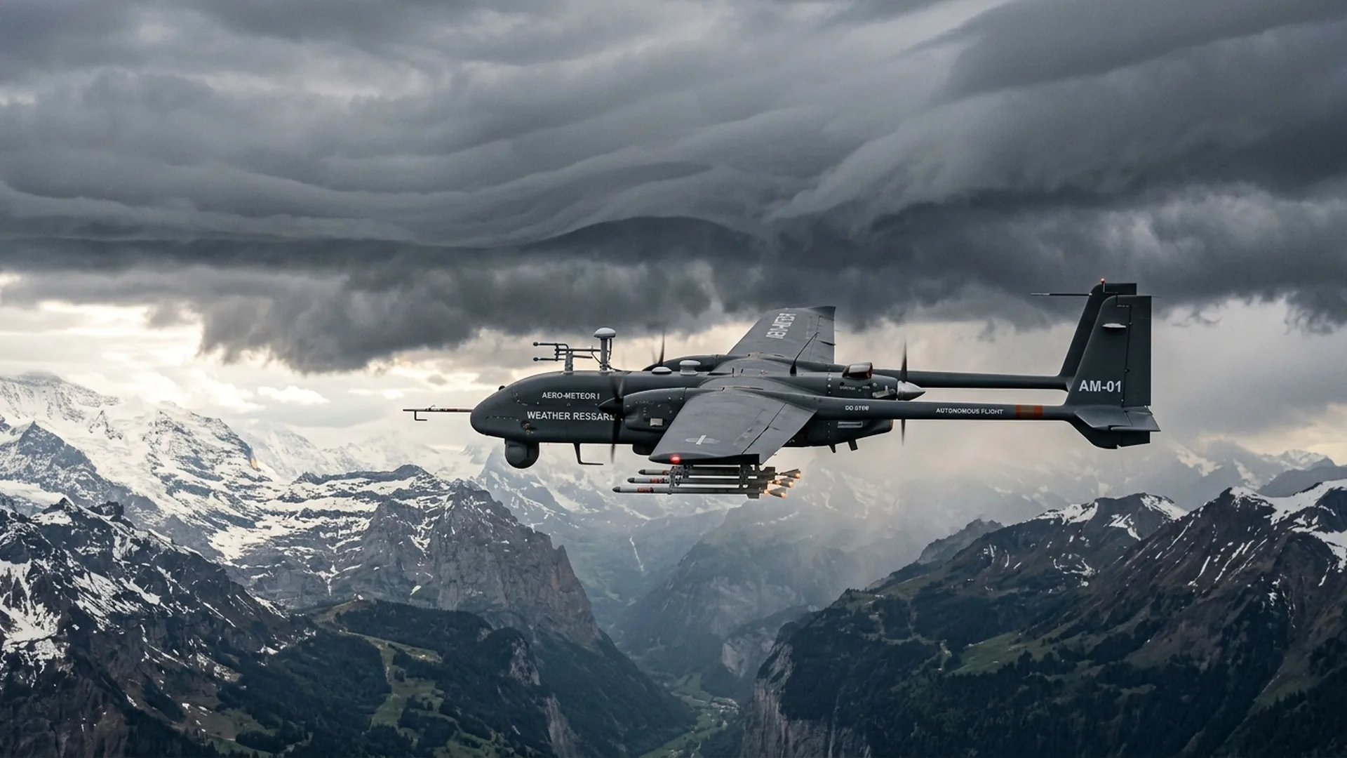 Autonome weermodificatie drone voor cloud seeding boven bergachtig terrein