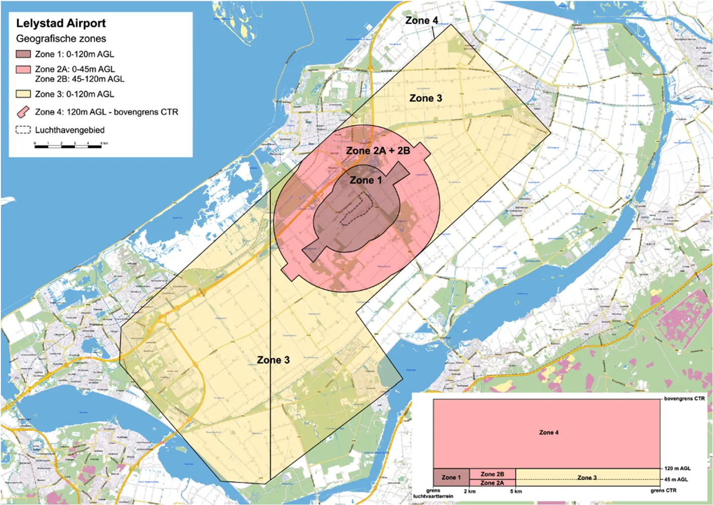 Kaart van de nieuwe zonering rond Lelystad Airport