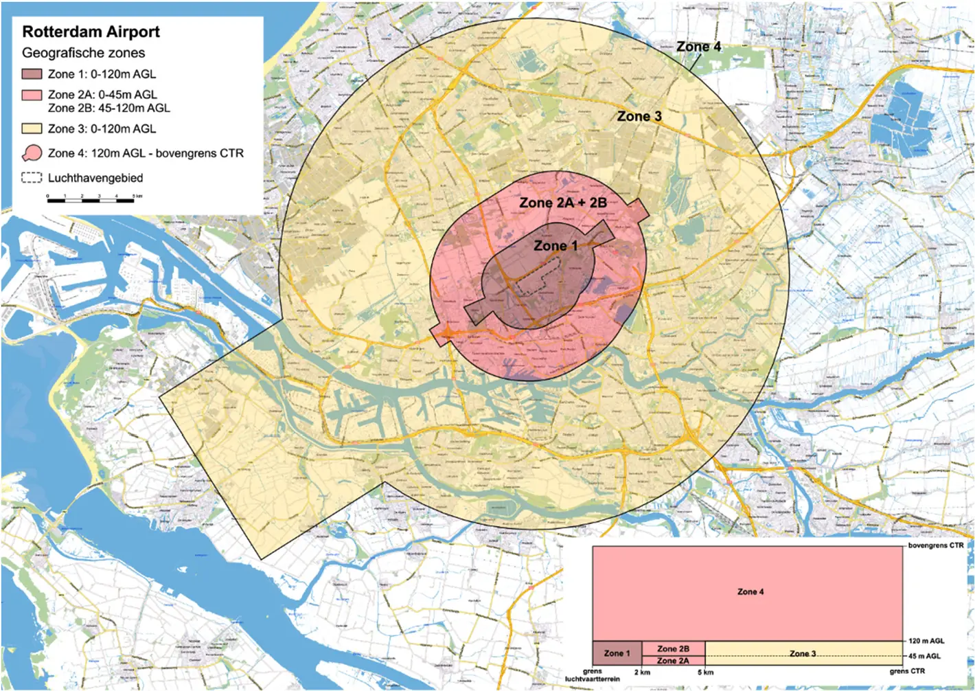 Kaart van de nieuwe zonering rond Rotterdam The Hague Airport