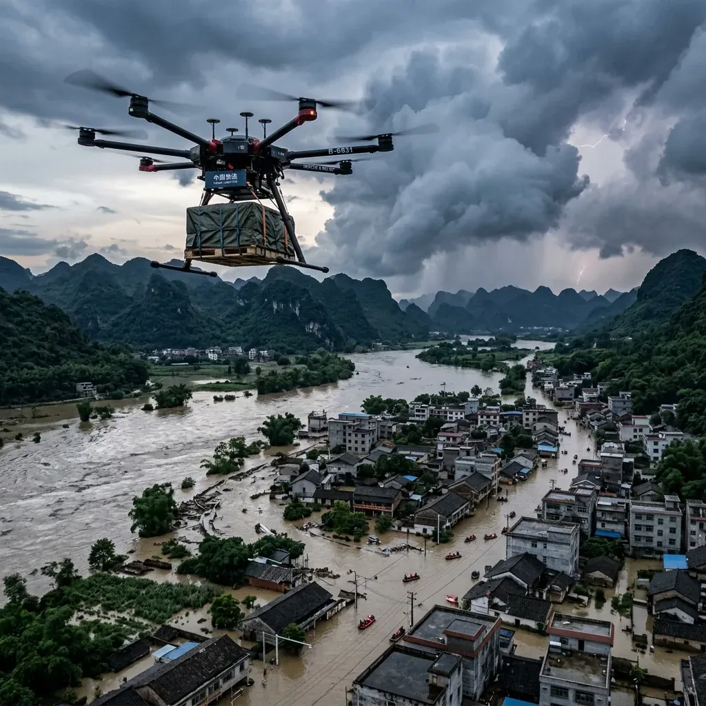 Zware landbouwdrone redt vrachtwagenchauffeur in China