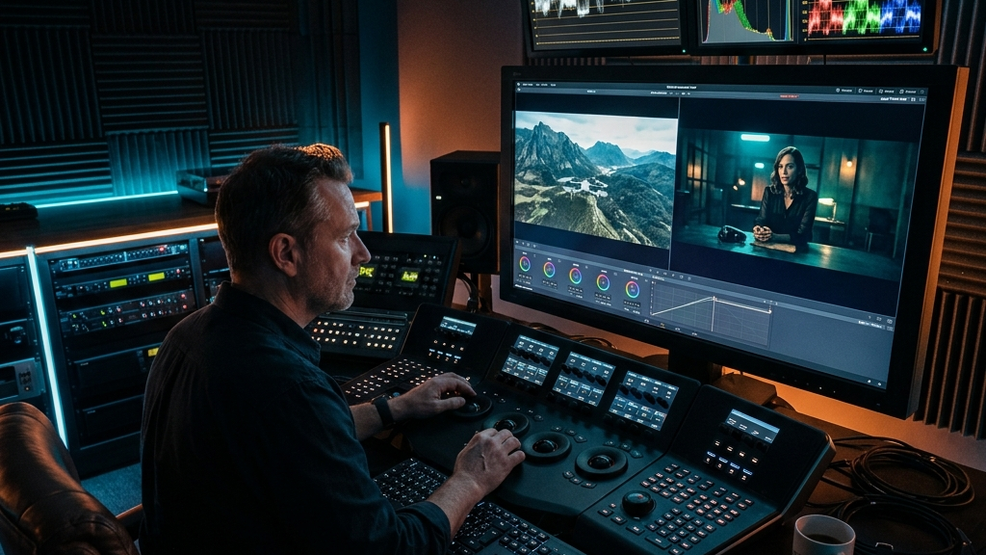 Color grading suite met drone beelden en ARRI Alexa color matching