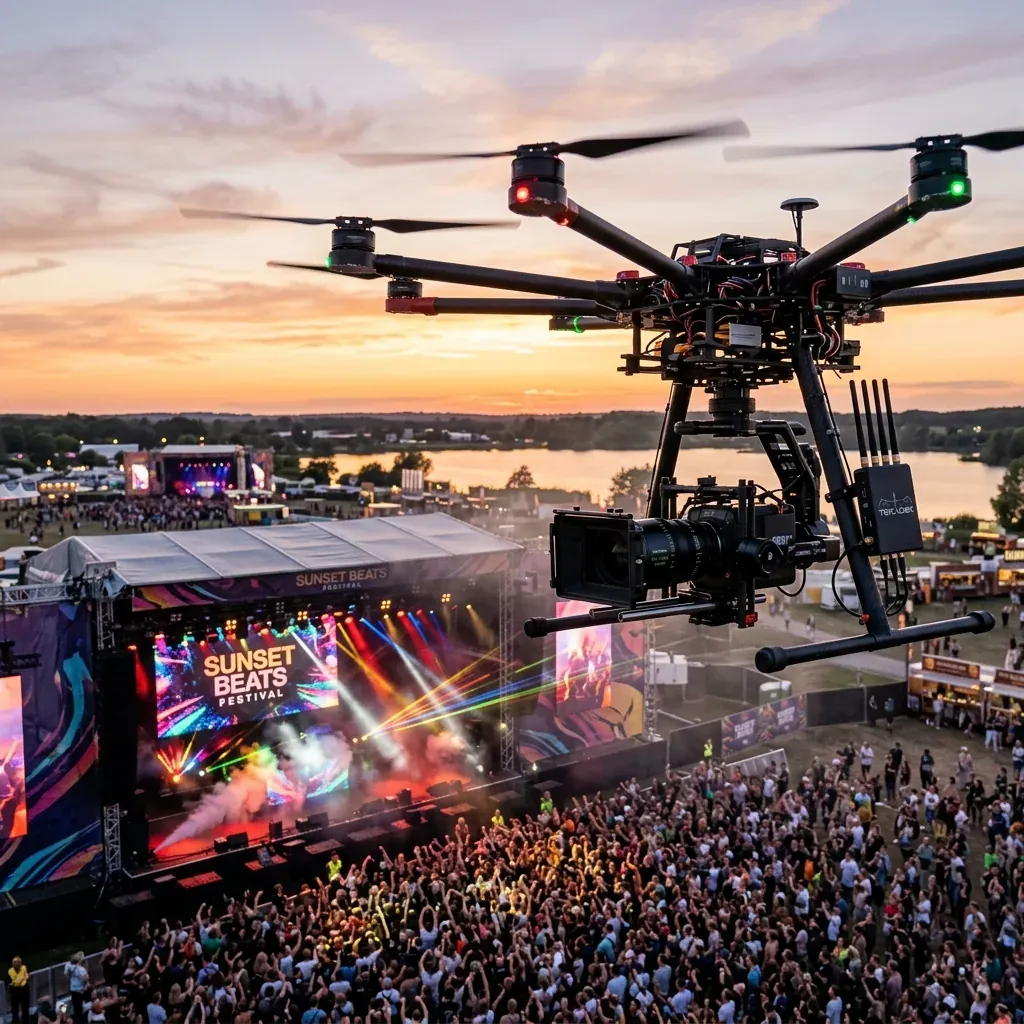 Live broadcast drone boven een festival